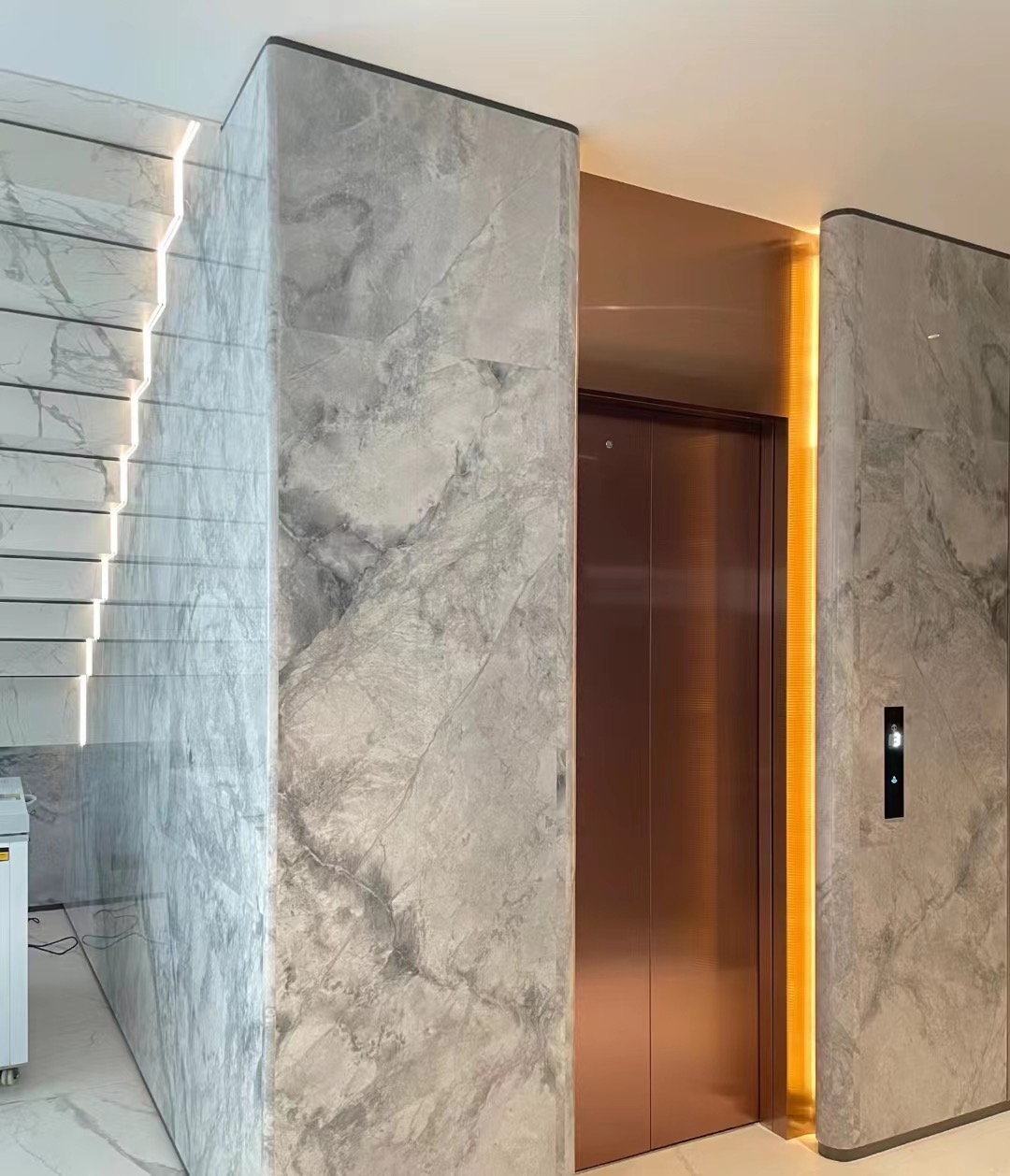 Stainless steel elevator interior